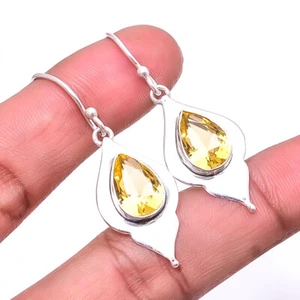 Citrine Gemstone 925 Sterling Silver Earring 1.76" E_9442_249_1 Valentine Gift - Picture 1 of 3