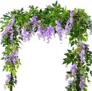 6.6FT 2 Pack Artificial Wisteria Flowers Fake Garland Hanging Silk Ivy Vine W... - Picture 1 of 6