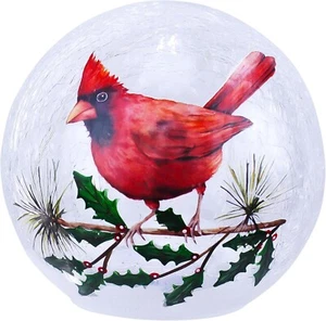 Red Carpet Studios LED Cardinal Bright Red 6 Inch Crackled Glass Christmas Globe - Picture 1 of 2