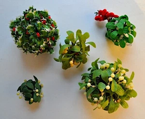 Lot 5 vtg 60s 70s Plastic White Mistletoe Balls Holly Berries Kissing MidCentury - Picture 1 of 9