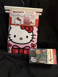Hello Kitty, Pink Christmas Shower Curtain With Curtain Hooks - Brand new. Cute! - Picture 1 of 2