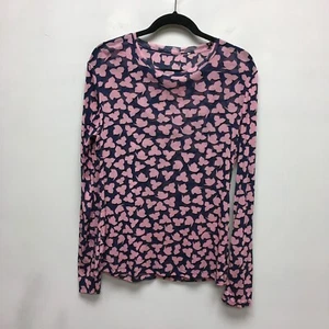 Diane Von Furstenberg DVF Navy Pink Long Sleeve Lightweight Pullover Mesh Top M - Picture 1 of 6