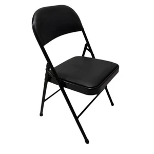 Armless Black Foldable Leather Chair with Metal Frame - Picture 1 of 5