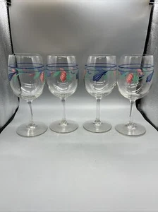 LENOX “Poppies On Blue” Glass Wine Stemmed Goblets Water Glasses Set Lot Of 4 - Picture 1 of 1
