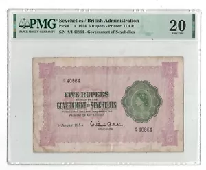 Seychelles - 1.8.1954 5 Rupees Banknote (PMG Very Fine 20) - P-11a - Picture 1 of 2