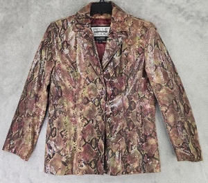 Pelle Studio Wilsons Leather Jacket Womens Large Snake Skin Two Button Blazer - Picture 1 of 12