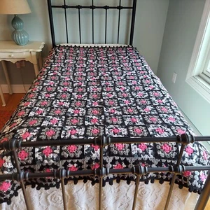 Handmade Crochet Granny Square Throw/Twin Blanket 75x52 Black Pink White NEW - Picture 1 of 8