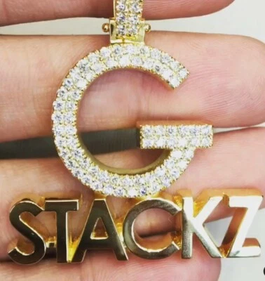 Colgante de plata 925 con dije inicial personalizado de circonita cúbica de 1,23 quilates para hombre REGALO Foto 1 de 4