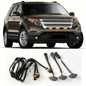 For Ford Explorer 11-15 Smoked Amber LED Front Grille Running Lights Grill Cover