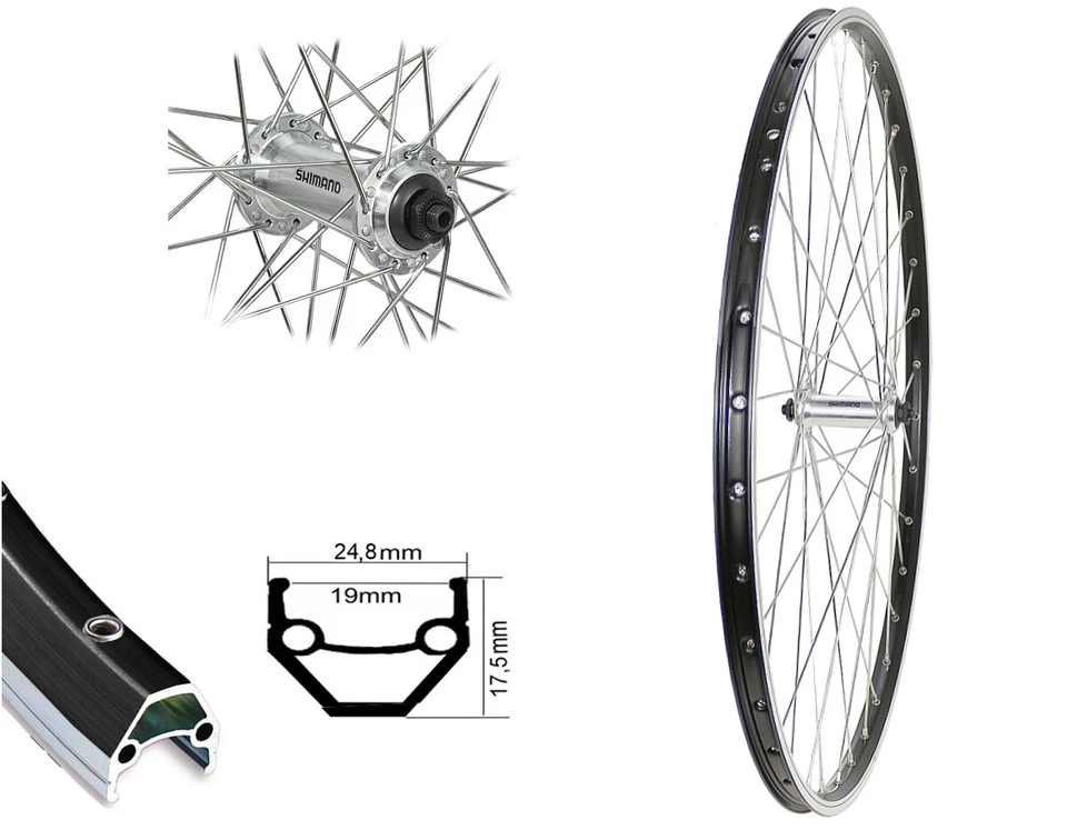 Vorderrad 26" MTB Shimano TX500 Schnellspanner Laufrad Hohlkammer 19-559 silber - Bild 1 von 1
