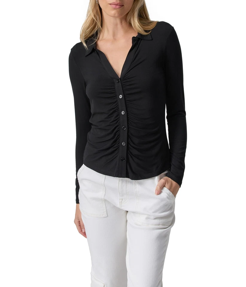 Sanctuary Womens Dreamgirl Long Sleeve Button-Up Shirt Black Size Small