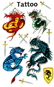 Tatuajes temporales de dragones para niños/niños 56404 - Imagen 1 de 3