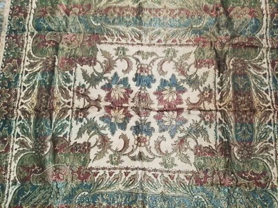 Ancien tapis frangé de table en soie d'Alger début XXe siècle - Tissus anciens - Photo 1/4