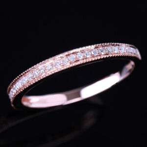 Solid 10K Rose Gold Eternal Natural Diamonds Engagement Wedding Women Band Ring