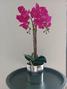 Artificial Orchid Triple Purple plants in Silver Pots