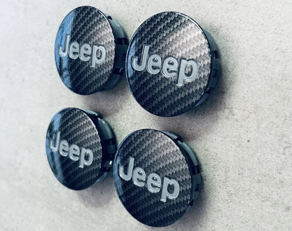 Jeep Wrangler Gray & Black Carbon Fiber Wheel Center Cap x4 Set OEM 52090401AA - Imagem 1 de 3