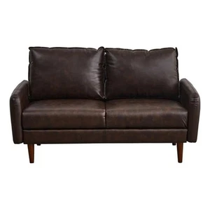 Pemberly Row Faux Leather Loveseat Modern Sofa with Wooden Legs in Brown - Picture 1 of 9