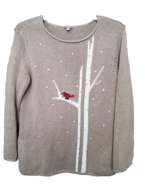 Suéter J Jill Copo de Nieve Cardenal Lentejuelas Marrón Mezcla Algodón/Yak Fibra/Lana MED Foto 1 de 4