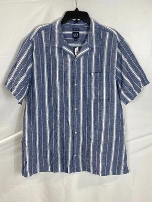 Camisa de manga corta Gap para hombre azul a rayas lino algodón talla XL NUEVA CON ETIQUETAS Foto 1 de 4