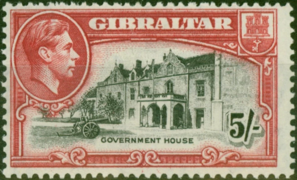 Gibraltar 1944 5s Black & Carmine SG129b P.13 Fine LMM - Image 1 of 1