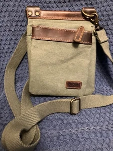 DaVan Small Canvas Crossbody Bag Green With Brown Leather Trim - Picture 1 of 10