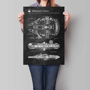 Millennium Falcon Poster Star Wars Art Print Chalkboard Blueprint A2 A3 - Picture 1 of 4