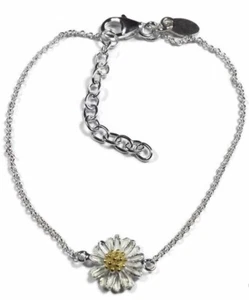 Daisy flower bracelet, Solid Sterling Silver, gold overlay. 15.5 - 19cm. (Short) - Picture 1 of 2