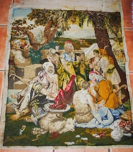 ANTIQUE BERLIN NEEDLEPOINT WITH PETIT POINT STITCHES PANEL, BIBLICAL SCENE - Picture 1 of 11