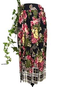Talbots Vintage Rock Gr. 10 blau rosa Blumen Landhaus Kern Plissee Taschen Midi - Bild 1 von 15
