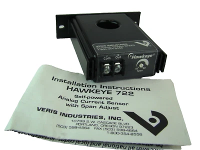 Sensor de corriente analógico autoalimentado Veris Hawkeye 722 con ajuste de envergadura salida máxima de 5 VCC Foto 1 de 3