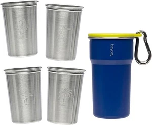 bzyoo Nesting Stainless Steel Camping Cup Set with Hook – 5-in-1- (Blue)..B6 - Picture 1 of 7