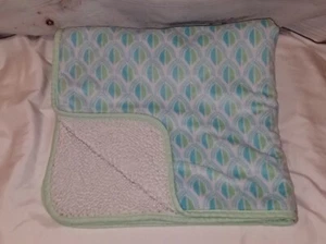 Carters Blanket Blue Green Leaf Plush Sherpa Back Baby Lovey - Picture 1 of 12