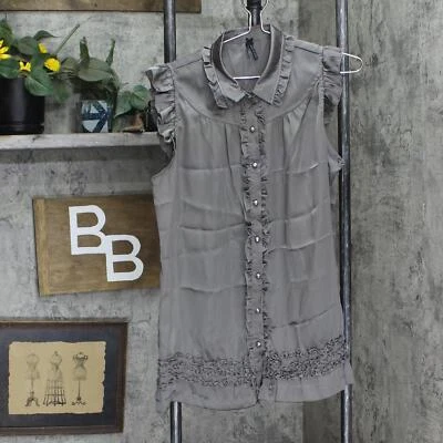 Blusa Camisa Top Gris Oscuro L Lapislázuli Para Mujer Tejida con Volantes Bebé Muñeca Manga Corta Foto 1 de 4