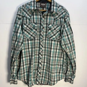 1843 Cowboy Up Men’s Pearl Snap Western Blue Embroidered Button Up Shirt Sz L - Picture 1 of 7