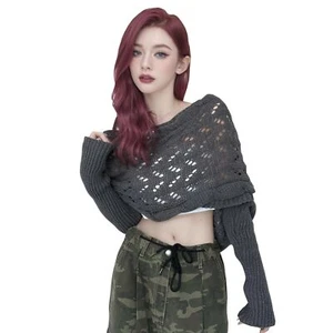 Womens Knitted Double Sleeve Scarf Multifunctional Scarf with Sleeves Knitted... - Picture 1 of 5