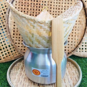 1 Set Aluminum Steamer Pot Thai Handicraft Cooker Bamboo Basket Sticky Rice Cook - Picture 1 of 5