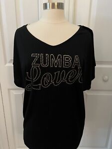 Zumba Wear ZUMBA LOVER Studded and Swarovsky crystals Tee M/L - Black New