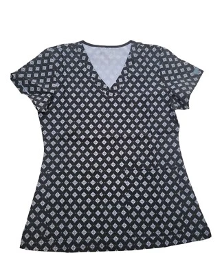 NWT Med Couture Floral Women's Lightweight Black & White Scrub Top Size- XS - Image 1 of 4