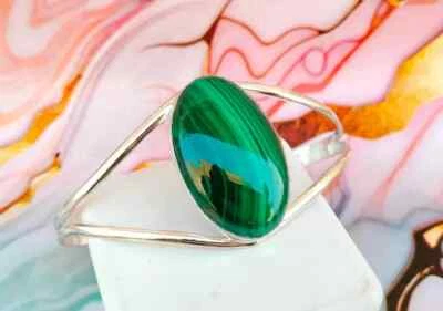 Brazalete Brazalete Malaquita Plata de Ley 925 Hecho a Mano Joyería Cumpleaños Brazalete Si52 Foto 1 de 4