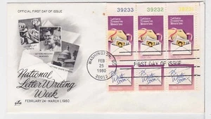 TurtlesTradingPost- Letter Writing Week 1980 FDC #1805-10- Artcraft Plate Block - Picture 1 of 1