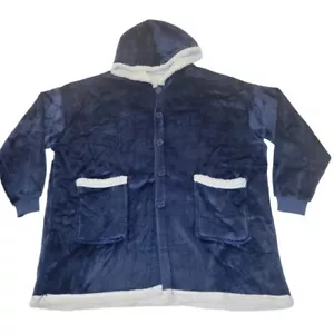 Womens Wearable Blue & White Button Down Blanket Hoodie Oversize NWOT One Size - Picture 1 of 9