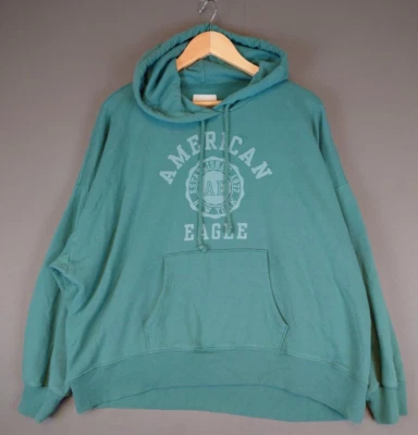 Sudadera con Capucha Pullover Verde Mar American Eagle Cordón Para Hombre Talla Mediana Foto 1 de 4