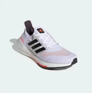 Adidas UltraBoost 21 Running Shoes White / Black / Red Men's Size 8.5 S23863 New - Picture 1 of 18