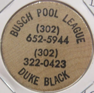 Vintage Busch Pool League Bear, Delaware Wooden Nickel - #2 Token DE Del. - Picture 1 of 2
