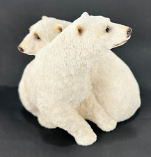 Vintage United Design Stone Critters Polar Bear Duo Hand Painted White 4" 1990's