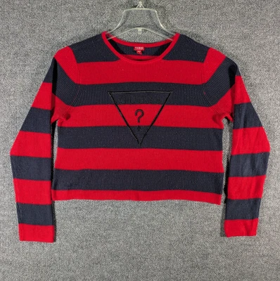 Guess женщин пуловер свитер размер маленький темно-синий и красный полоски укороченный - Изображение 1 из 4