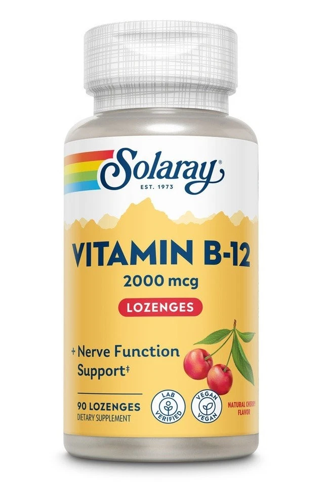 Solaray Vitamin B-12 Natural Cherry Flavor Sugar 2000 Mcg 90 Sublingual Lozenges