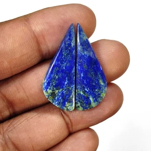 24.70 Cts Natural Cabochon Lapis Lazuli Wirewrap Pair Earrings Making 31X12X4 MM - Picture 1 of 6