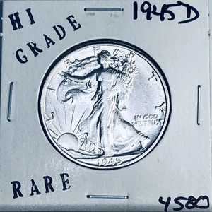 1945 D LIBERTY WALKING SILVER HALF DOLLAR HI GRADE U.S. MINT RARE COIN 4580 - Picture 1 of 3