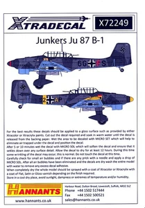 Xtra Decals 1/72 JUNKERS Ju-87B-1 STUKA German WWII Dive Bomber - Picture 1 of 8